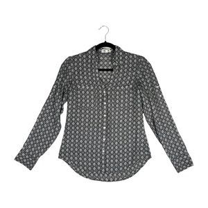 Express Portofino Blouse Womens XXS Long Sleeve Button Front Top Medallion Print